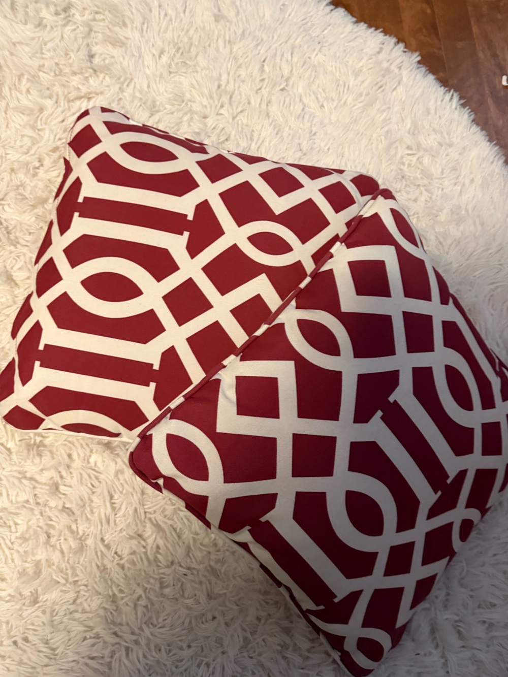 Perfect Exterior Red and White Geometric Decorative Throw Pillows